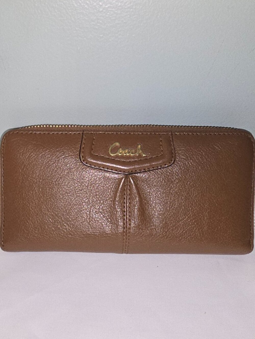 Coach Slim, Long Zip-Around Accordion Wallet in Camel, Good Used Condition